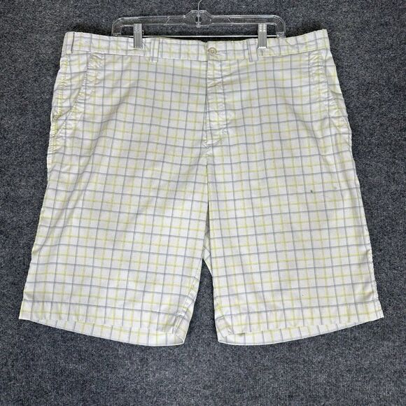 Nike Golf Shorts Men 40 (42) White Yellow Plaid Flat Front 11.5" High Rise Adult - Picture 1 of 10